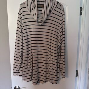 H&M Black and Cream Striped Turtleneck Sweater